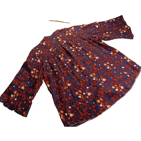 Westbound Boho Rugged Printed Raw Hem 3/4 Sleeve Button Up Rustic Tencel Medium - Picture 2 of 11